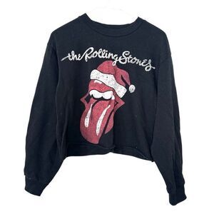 The Rolling Stones Graphic Holiday Santa Cropped Black Sweatshirt Size Medium